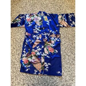 Oriental Village Silk Collection Kimono Belted Robe Size XL Royal Blue New